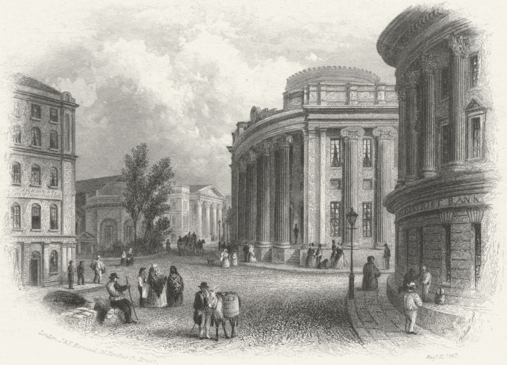 YORKS. Town Hall & Commercial Buildings Leeds c1855 old antique print picture